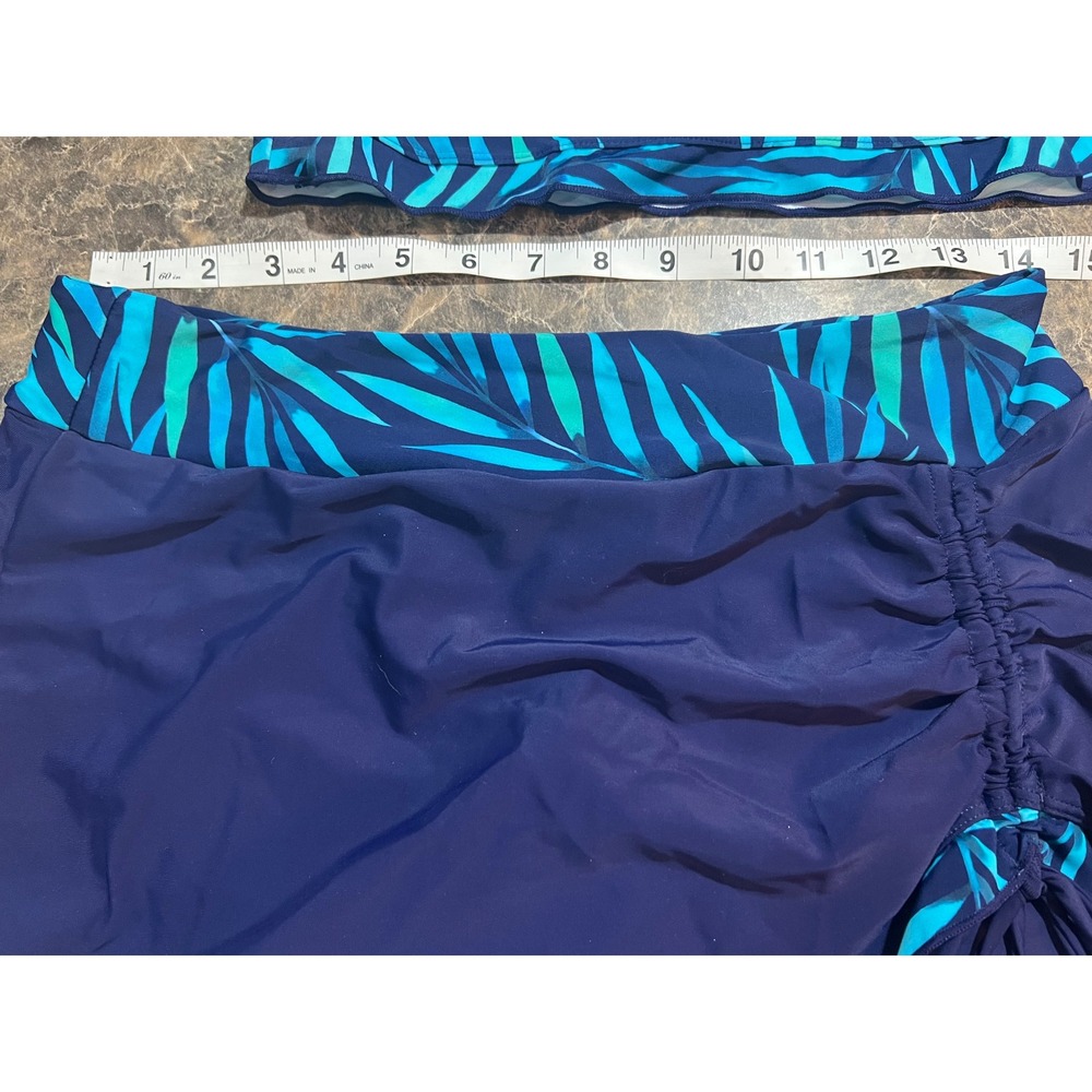 Rekita Womens Tropical Palm Leaf Tankini Set Navy Teal Swim Skirt Medium NEW - Picture 4 of 9